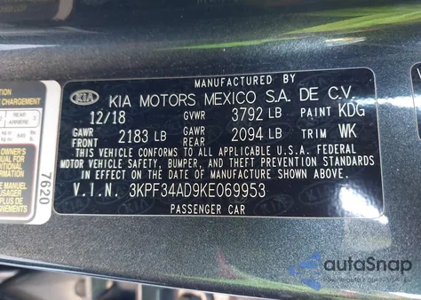 2019 Kia Forte S z USA, uszkodzony, nr VIN 3KPF34AD9KE069953